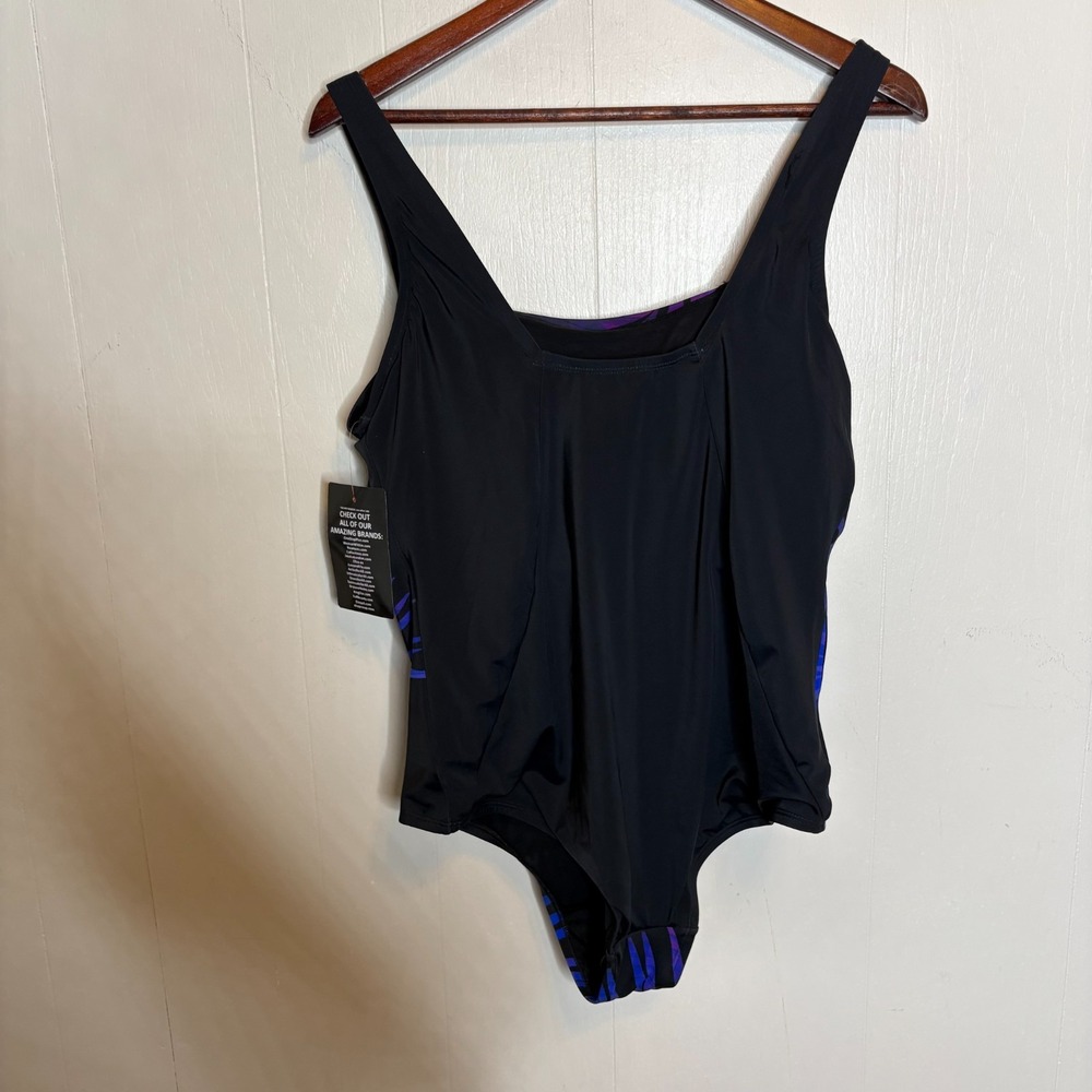 Swimsuits For All One Piece Swimsuit 18 Blue Palm Square Neck Tummy Control NWT - Picture 12 of 13